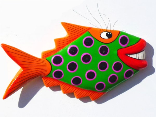 Magnet Fisch grün mit Punkten  - lustiger Fisch