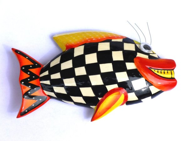 Küchenmagnet Fisch weiß kariert - Designmagnet