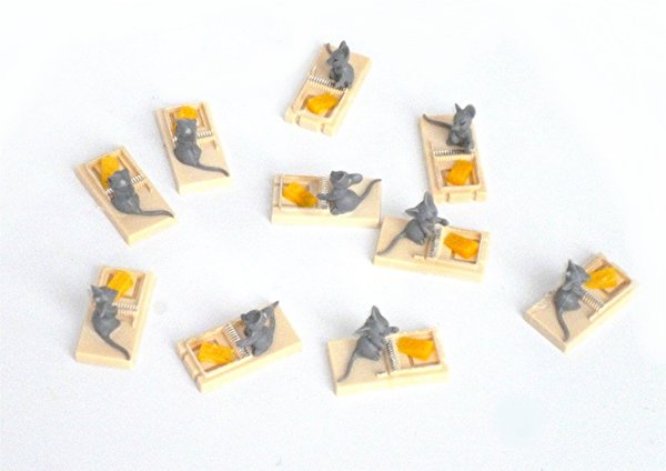 Mausefalle mit Maus und Käse (mini) 10er Set - Bastelmaterial