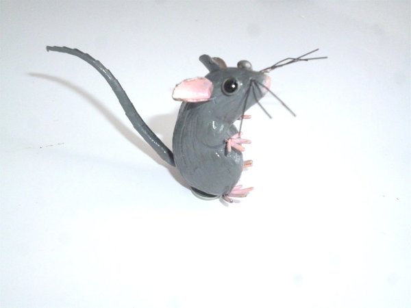 Magnet Maus grau sitzend, lackiert - Tiermagnet